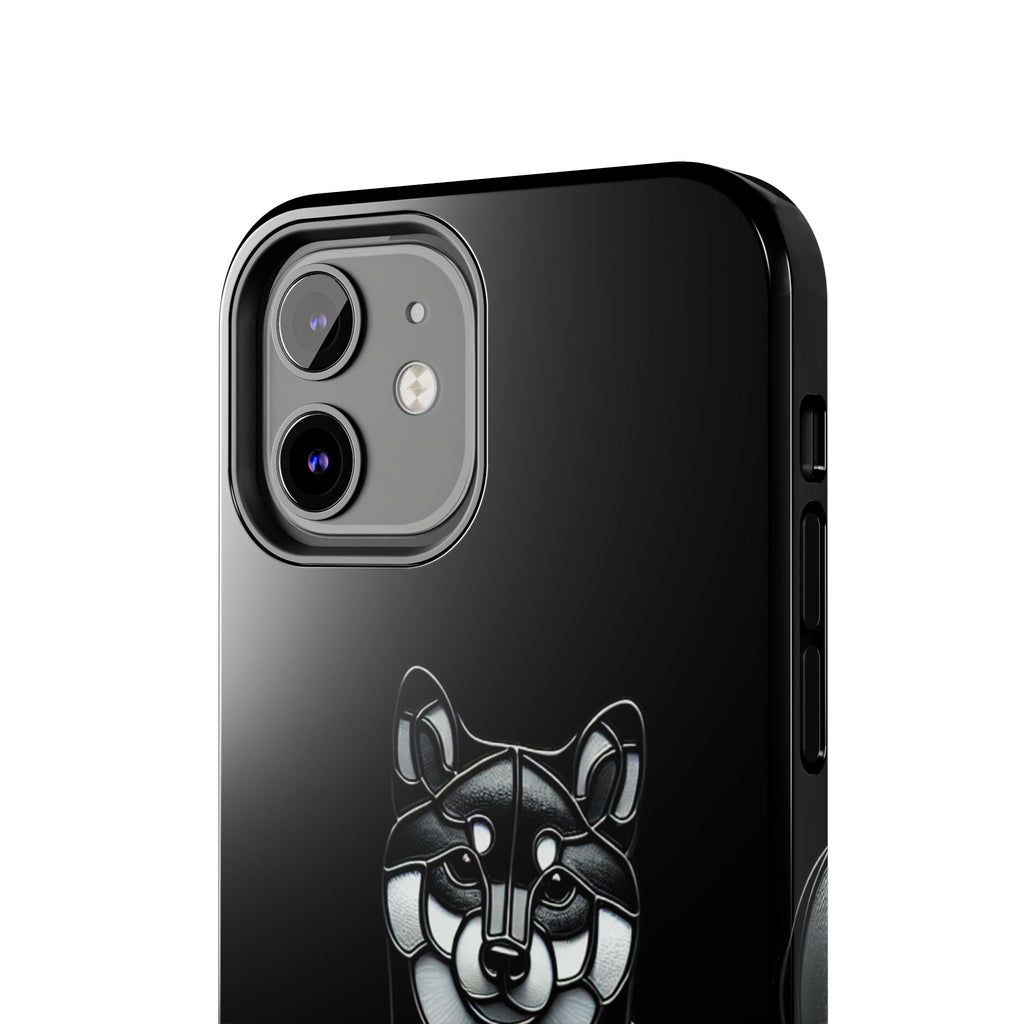 Wolf Silhouette Tough Phone Case — Black Geometric Wolf Protective Cover