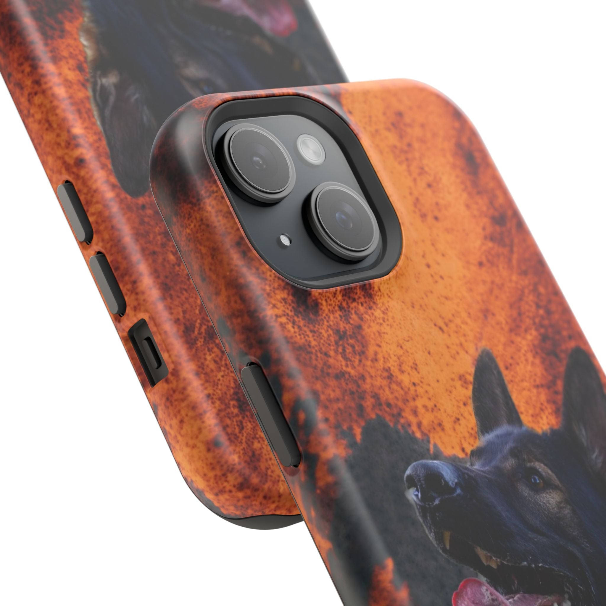 German Shepherd Phone Case — Flame Background Magnetic Impact-Resistant