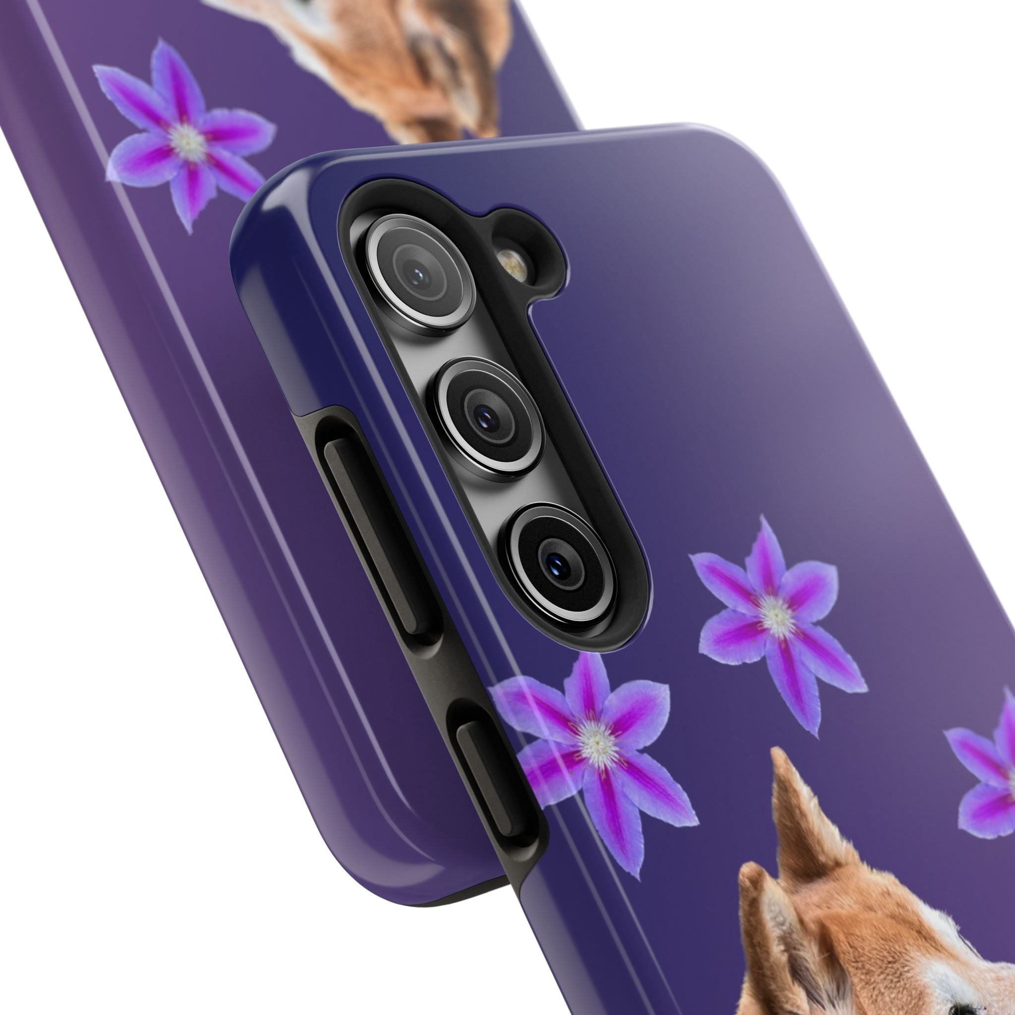 Shiba Inu Floral Tough Phone Case — Purple Dog Phone Cover with Pink Flowers