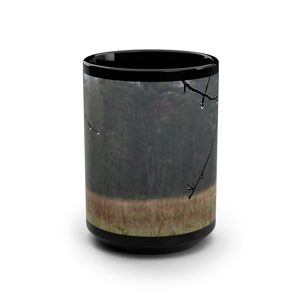 Raining in Spring - Black Mug, 15oz