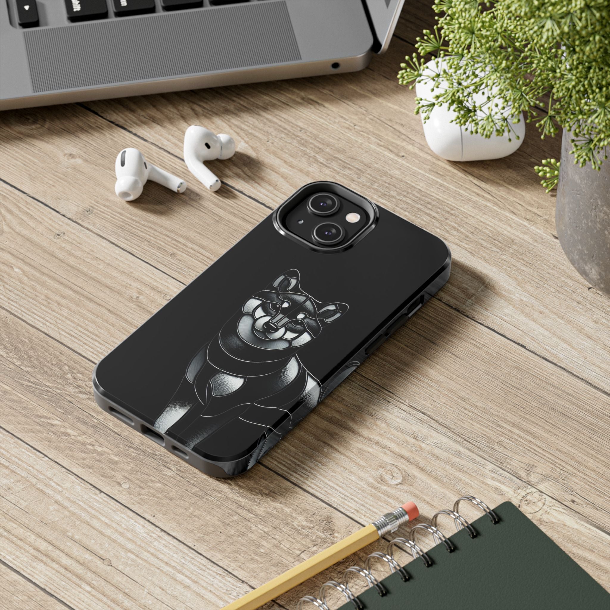Wolf Silhouette Tough Phone Case — Black Geometric Wolf Protective Cover