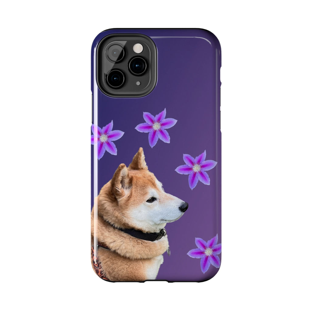 Shiba Inu Floral Tough Phone Case — Purple Dog Phone Cover with Pink Flowers