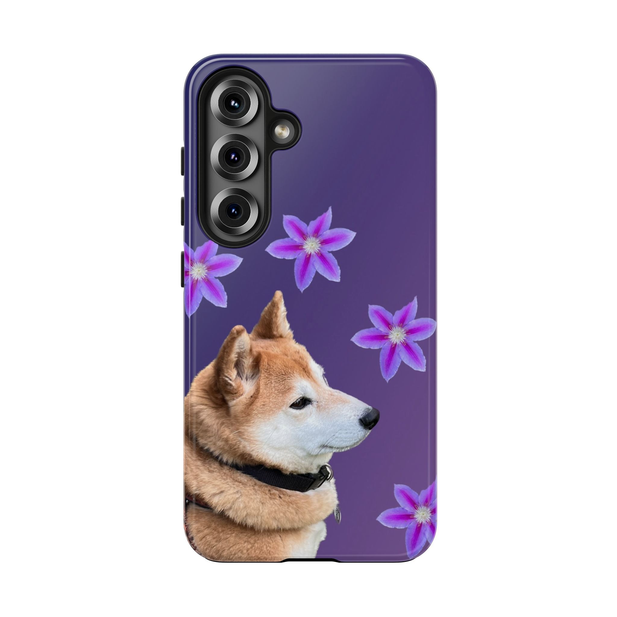 Shiba Inu Floral Tough Phone Case — Purple Dog Phone Cover with Pink Flowers