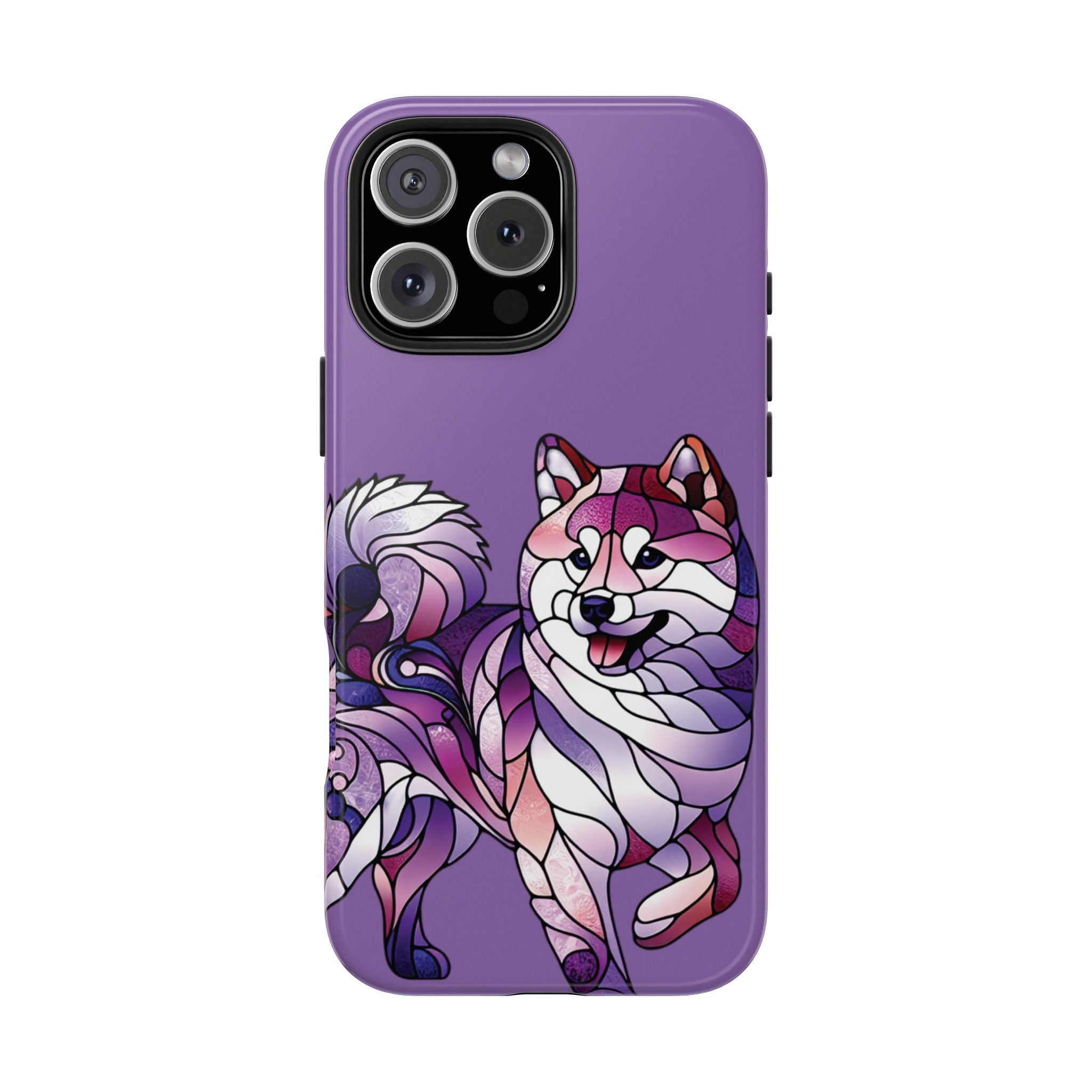 Purple Stained-Glass Shiba Inu Tough Phone Case — Protective Artistic Phone Cover