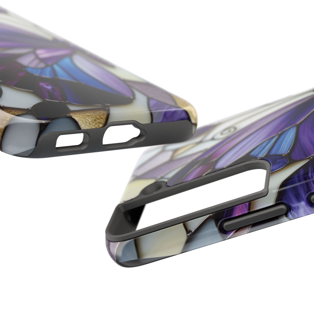 Purple Stained Glass Butterfly Tough Phone Case — Impact-Resistant Floral Phone Cover