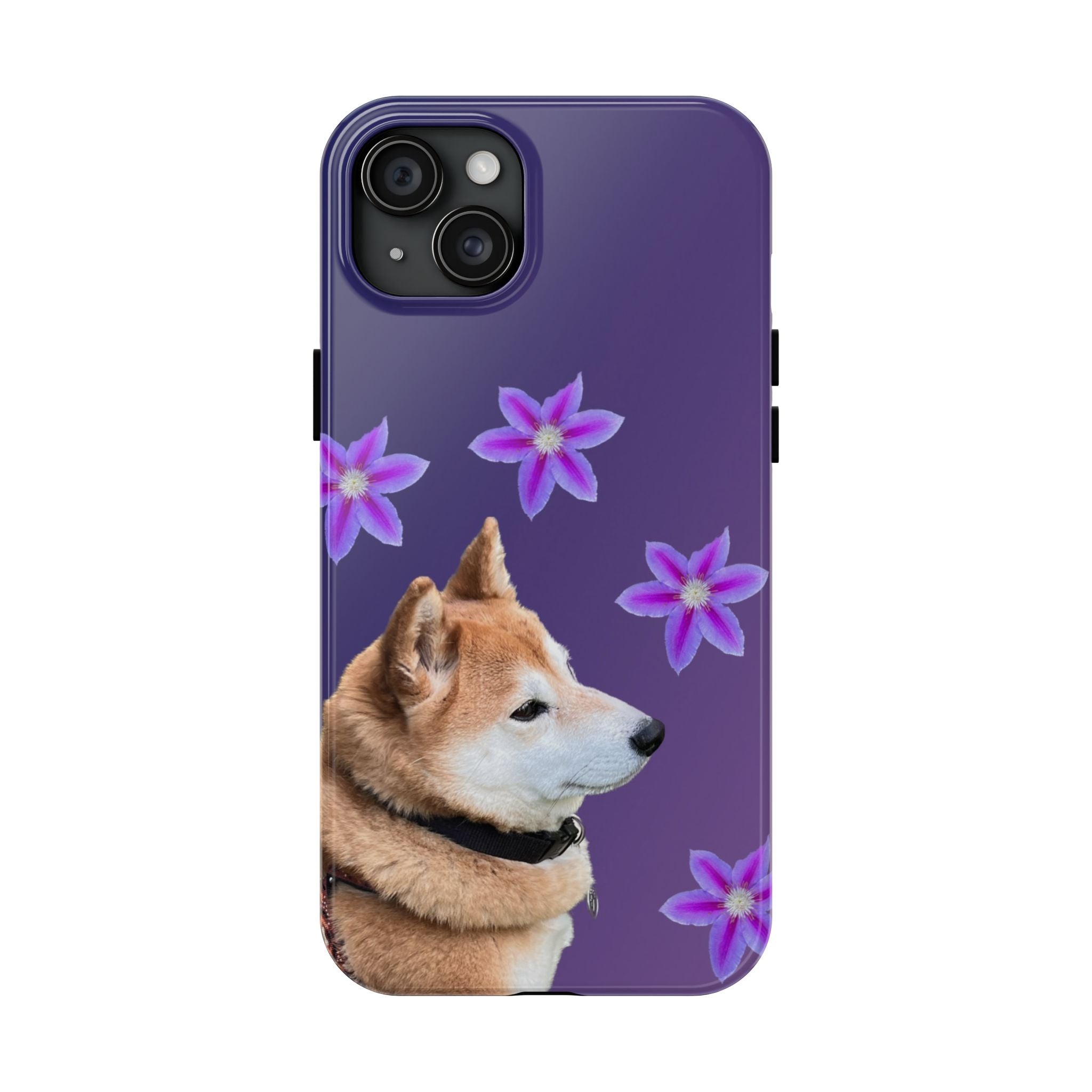 Shiba Inu Floral Tough Phone Case — Purple Dog Phone Cover with Pink Flowers