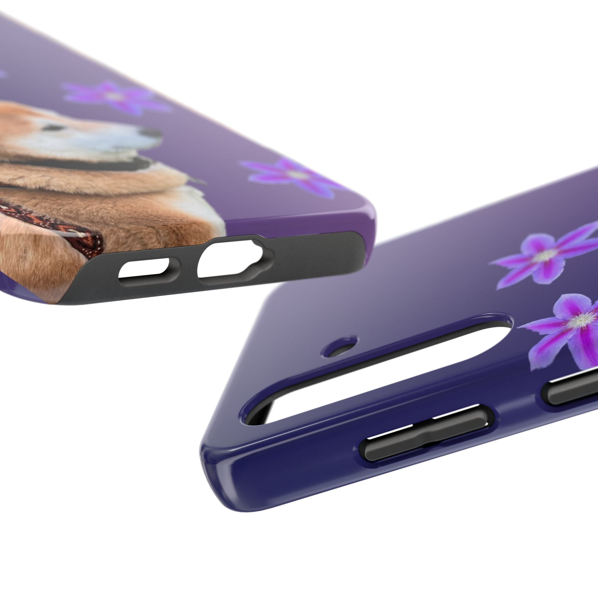 Shiba Inu Floral Tough Phone Case — Purple Dog Phone Cover with Pink Flowers