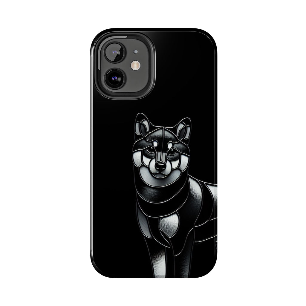 Wolf Silhouette Tough Phone Case — Black Geometric Wolf Protective Cover