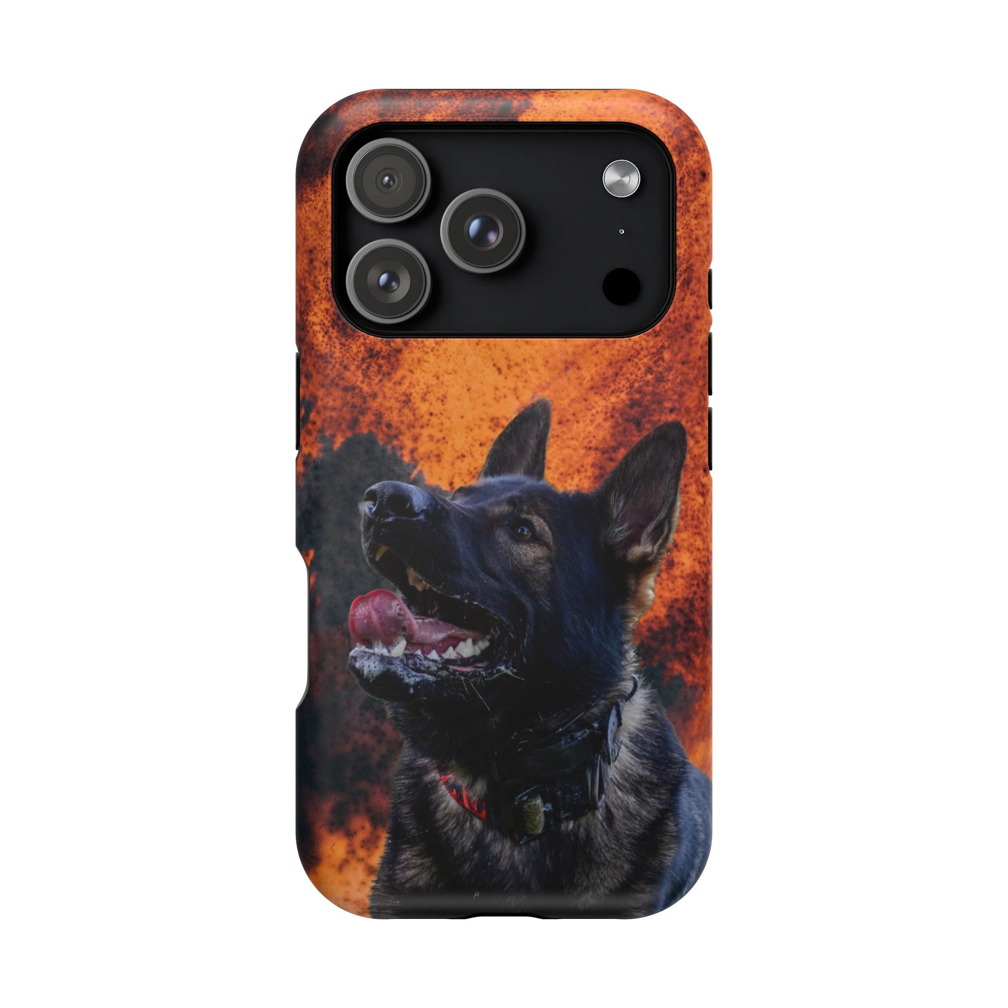 German Shepherd Phone Case — Flame Background Magnetic Impact-Resistant