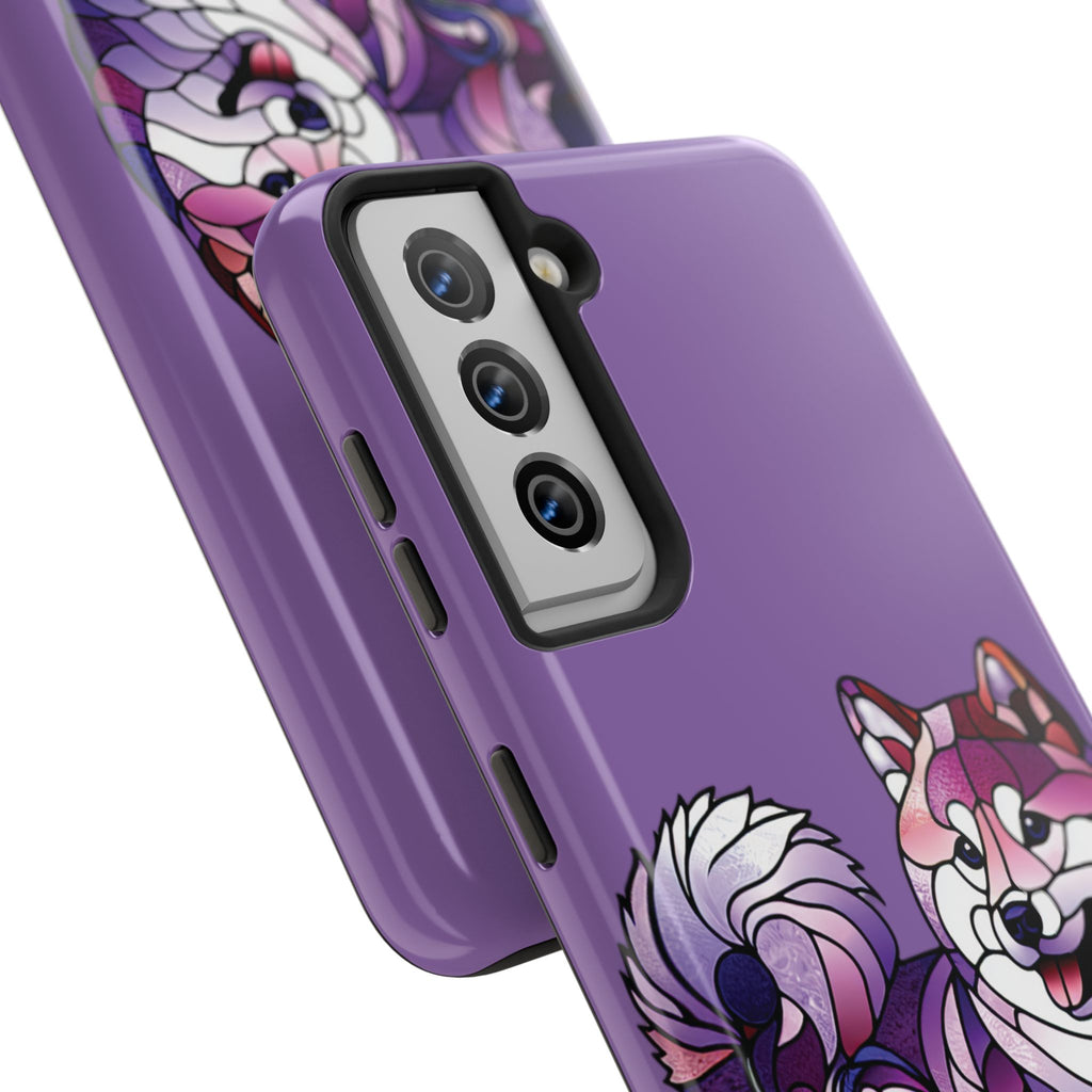 Purple Stained-Glass Shiba Inu Tough Phone Case — Protective Artistic Phone Cover