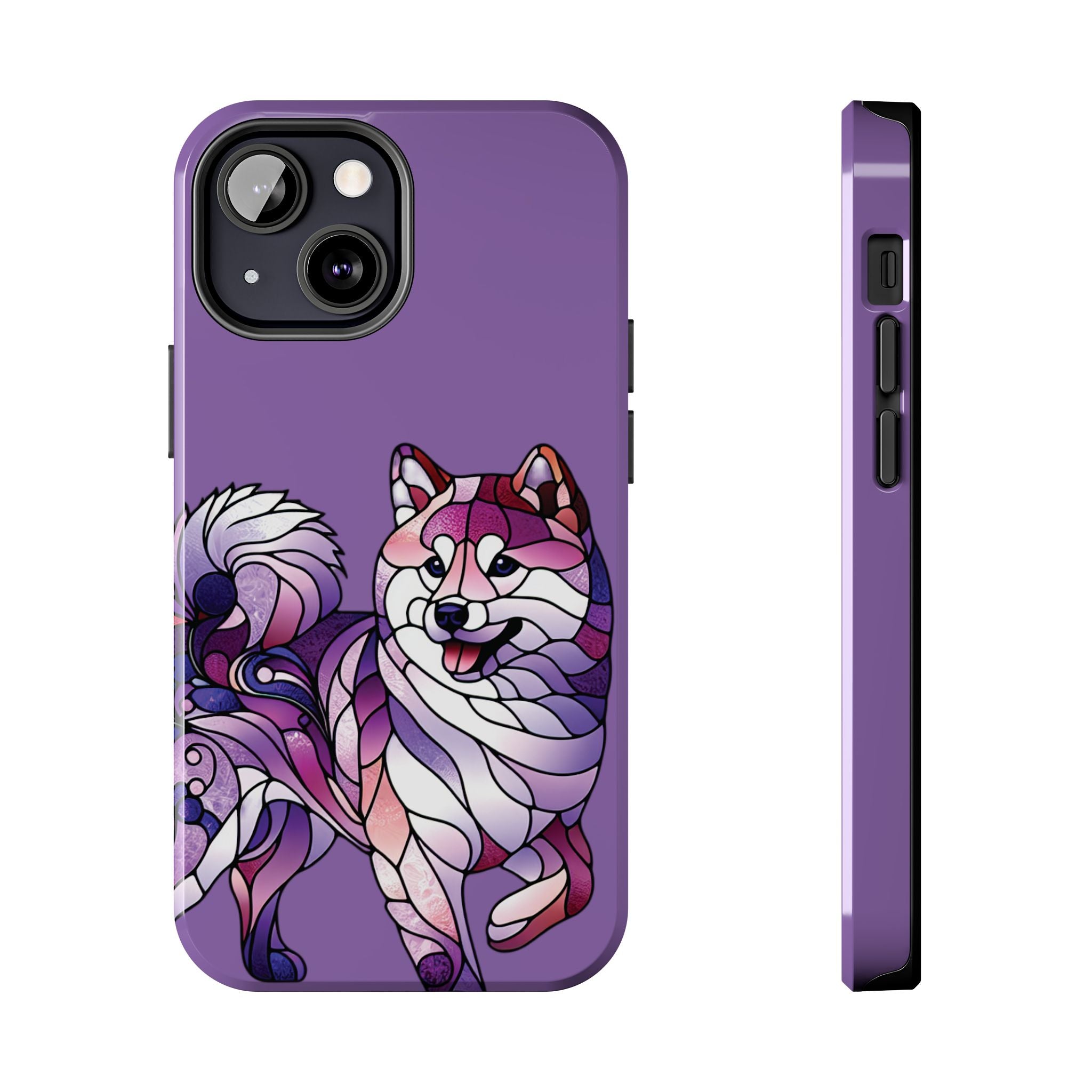 Purple Stained-Glass Shiba Inu Tough Phone Case — Protective Artistic Phone Cover