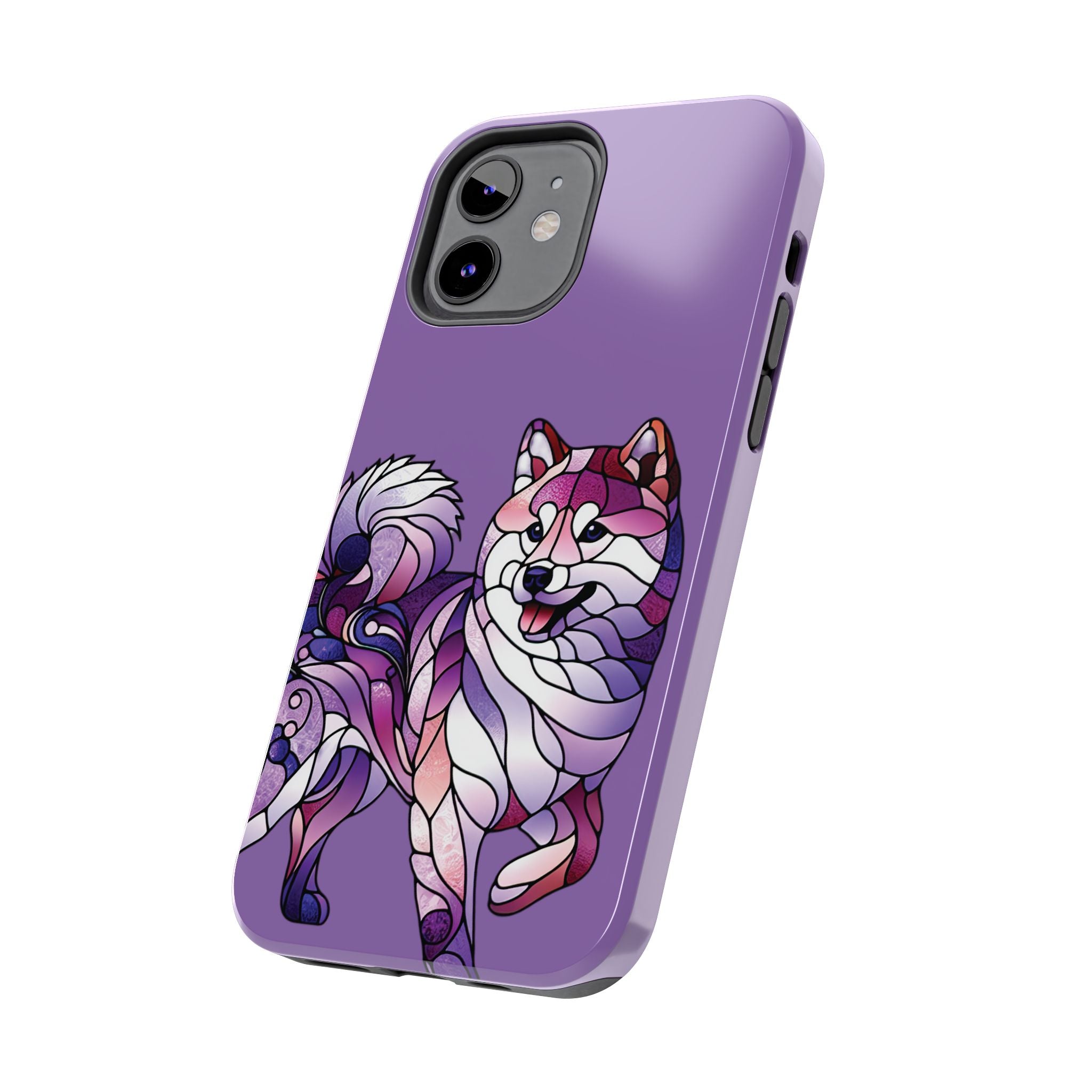 Purple Stained-Glass Shiba Inu Tough Phone Case — Protective Artistic Phone Cover