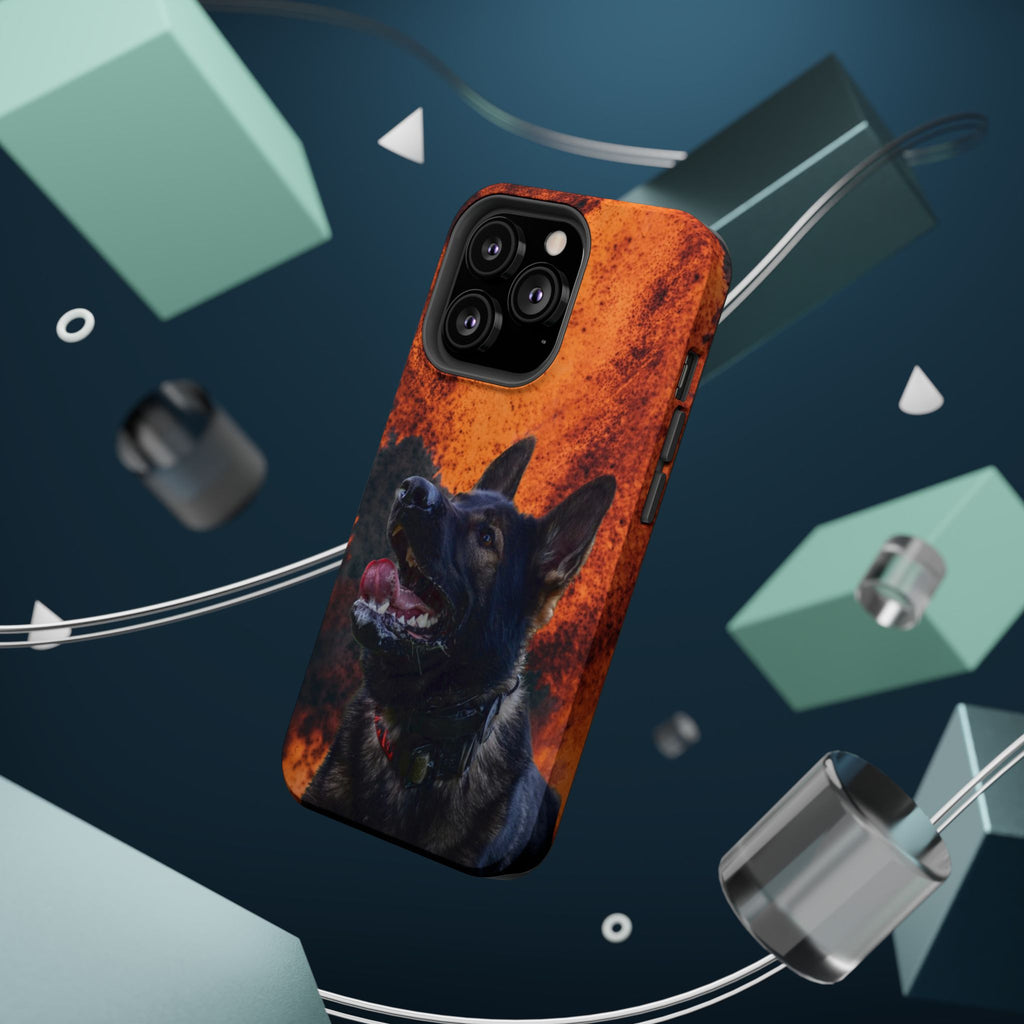 German Shepherd Phone Case — Flame Background Magnetic Impact-Resistant