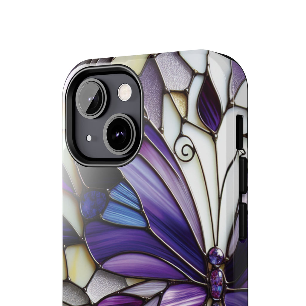 Purple Stained Glass Butterfly Tough Phone Case — Impact-Resistant Floral Phone Cover