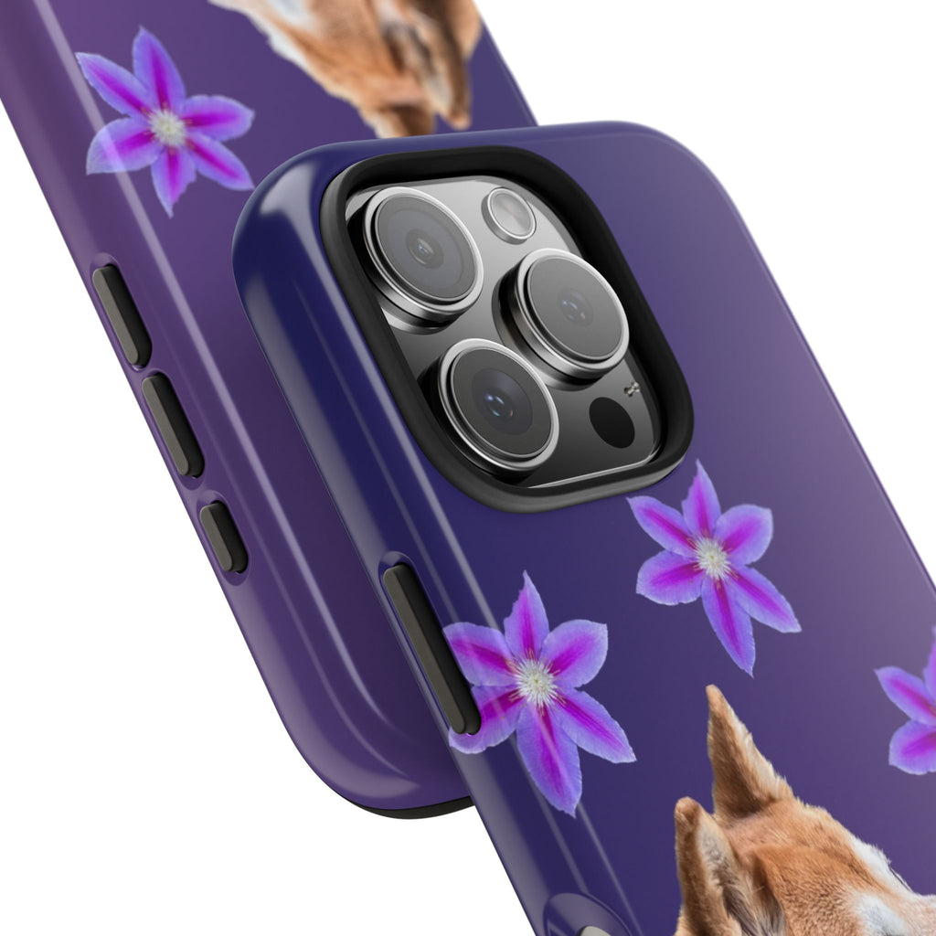 Shiba Inu Floral Tough Phone Case — Purple Dog Phone Cover with Pink Flowers