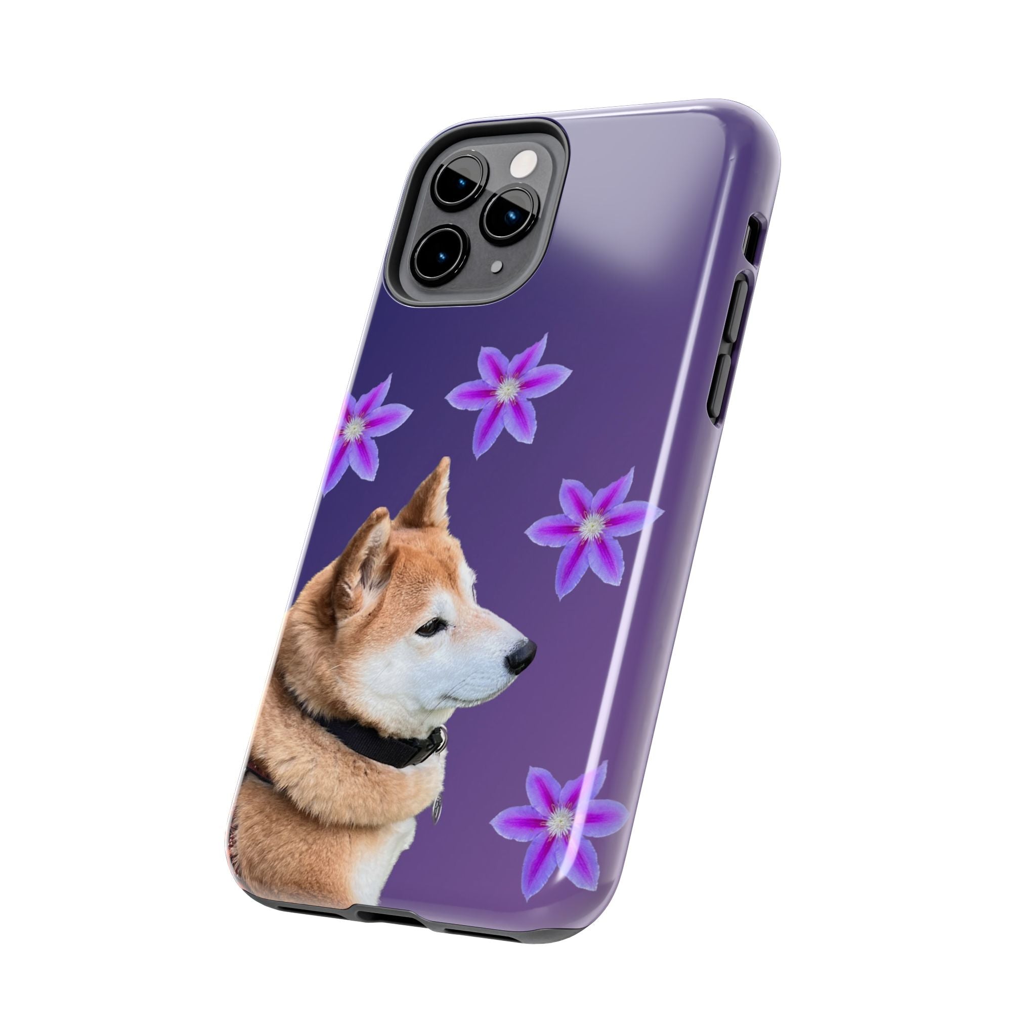 Shiba Inu Floral Tough Phone Case — Purple Dog Phone Cover with Pink Flowers