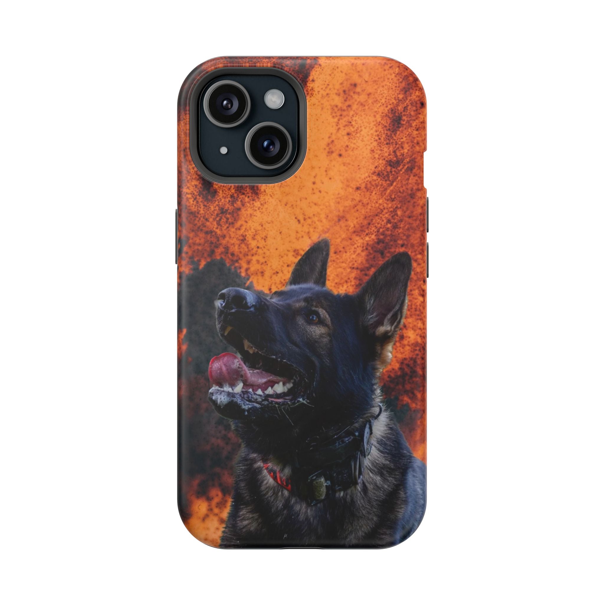 German Shepherd Phone Case — Flame Background Magnetic Impact-Resistant