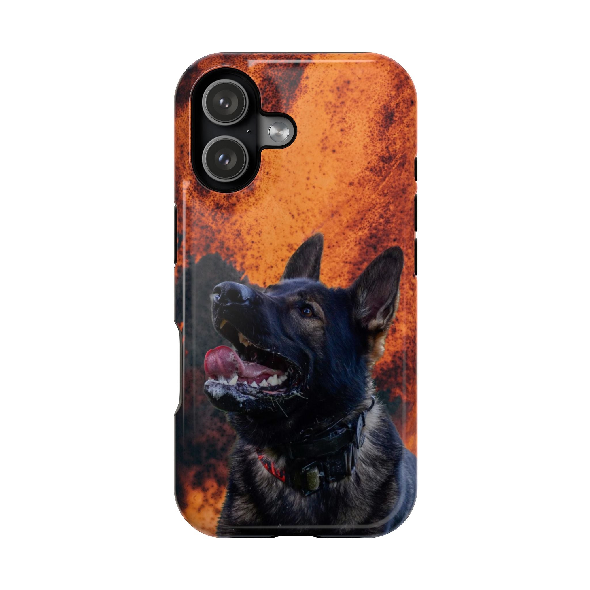 German Shepherd Phone Case — Flame Background Magnetic Impact-Resistant