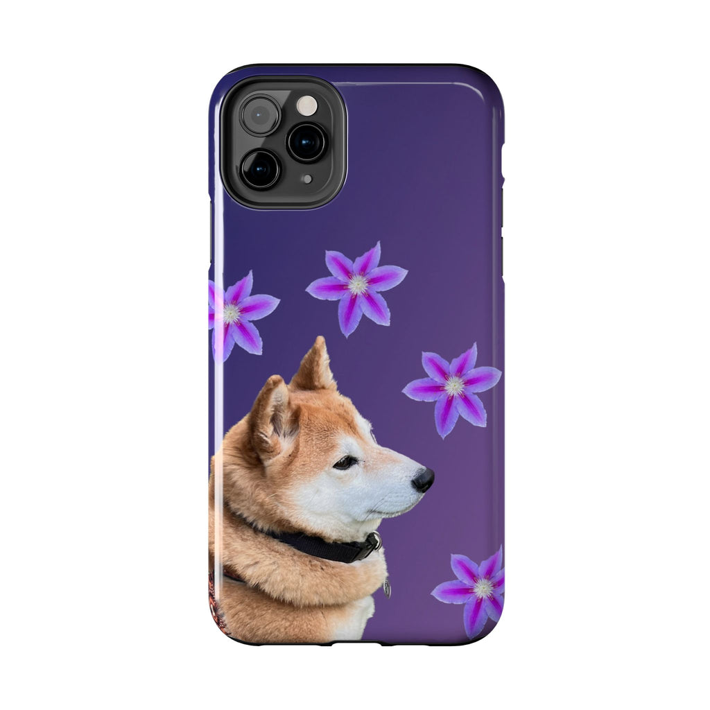 Shiba Inu Floral Tough Phone Case — Purple Dog Phone Cover with Pink Flowers