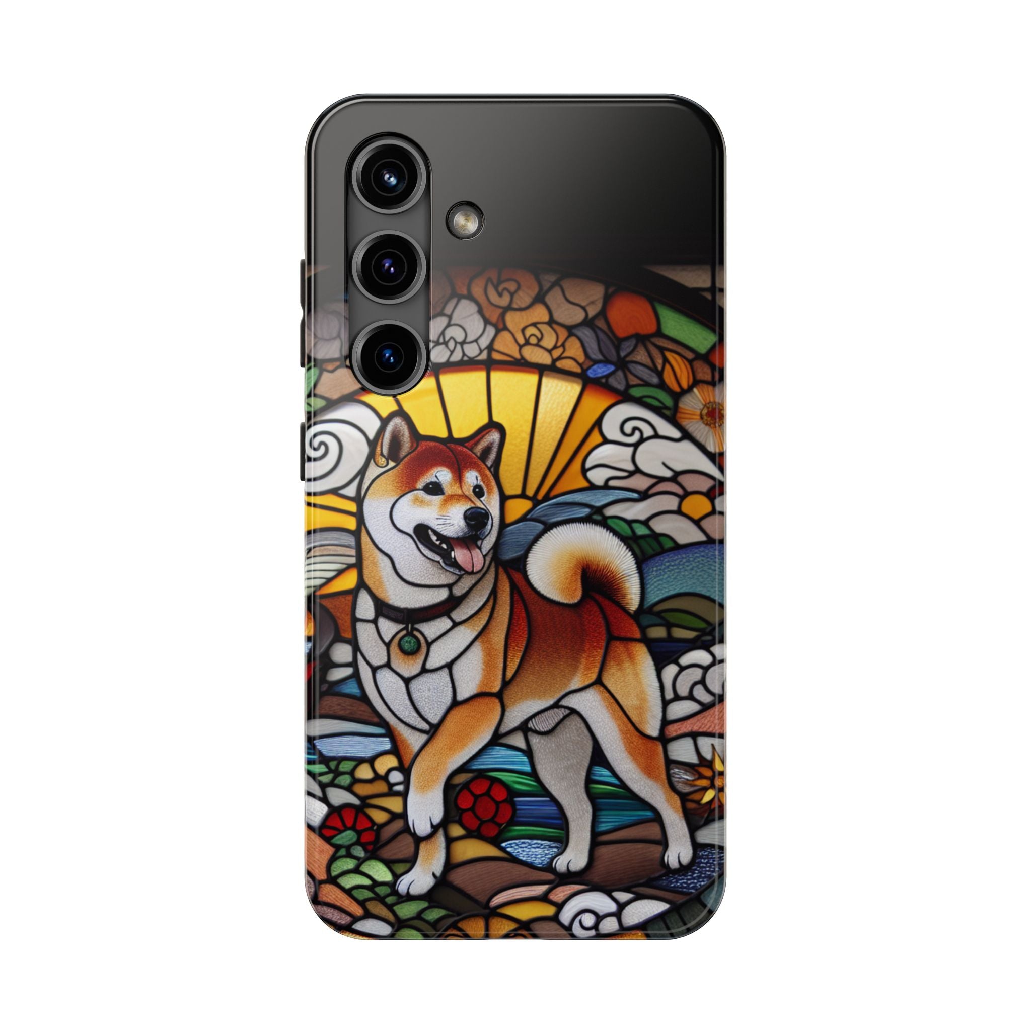 Shiba Inu Stained-Glass Tough Phone Case — Durable Protective Dog Art Cover