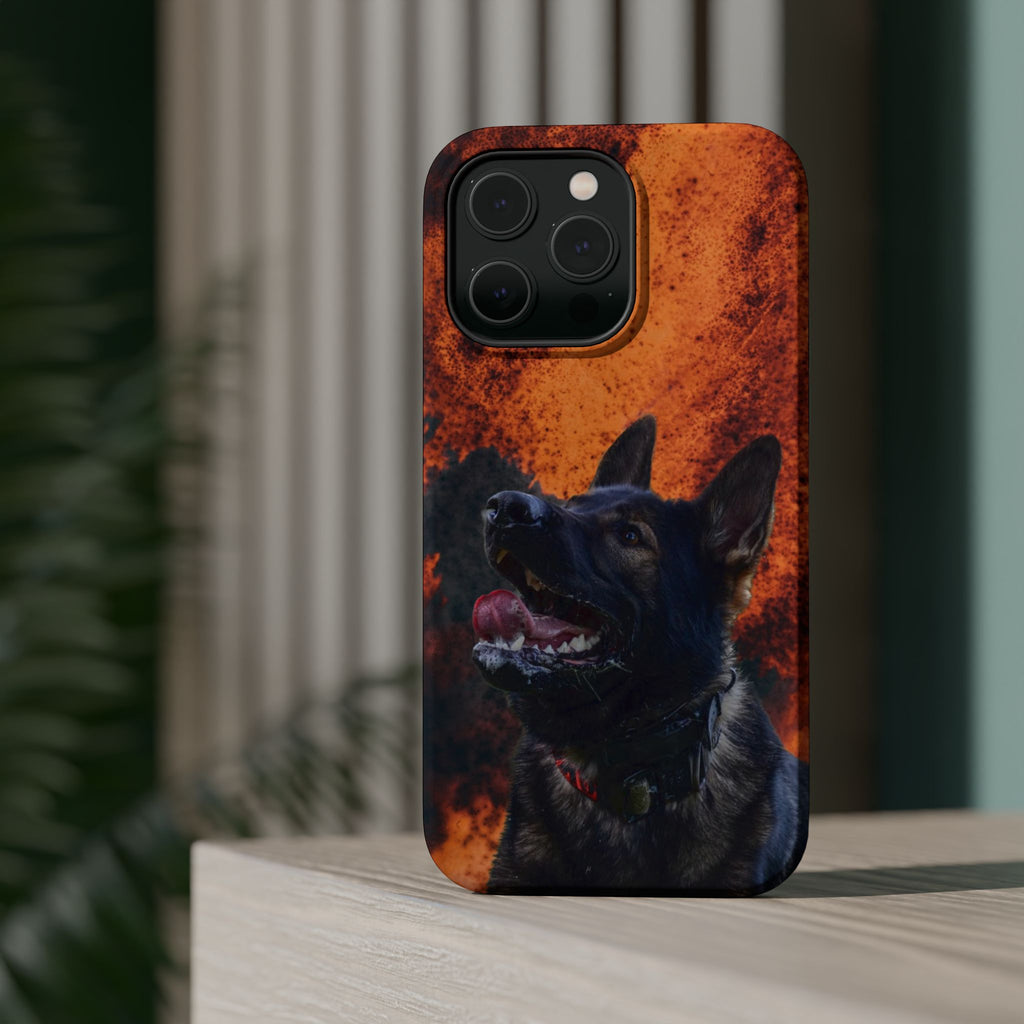 German Shepherd Phone Case — Flame Background Magnetic Impact-Resistant