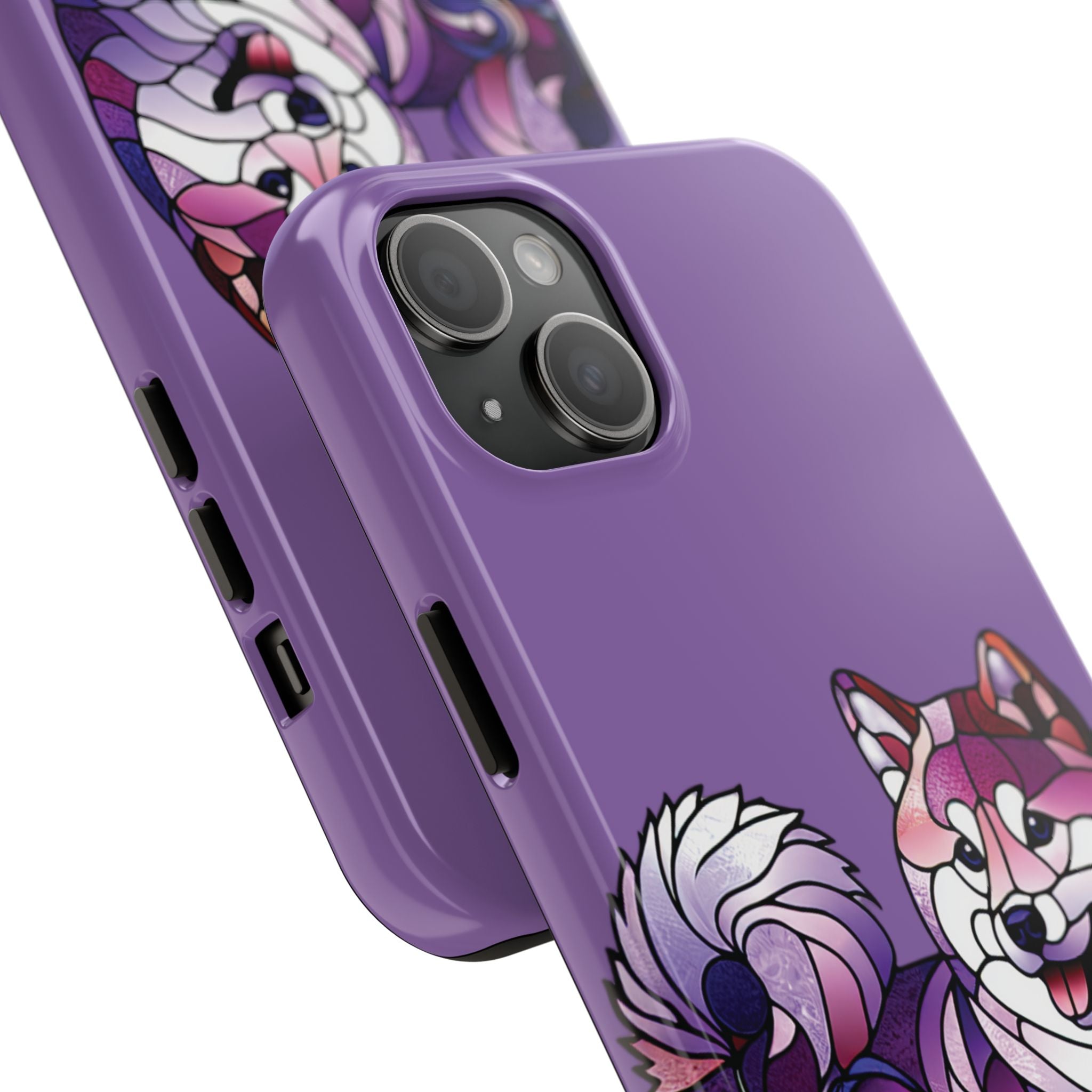 Purple Stained-Glass Shiba Inu Tough Phone Case — Protective Artistic Phone Cover