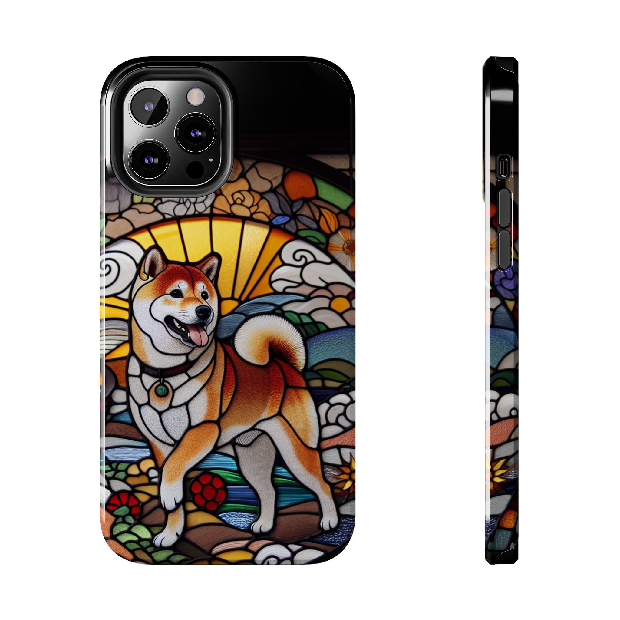 Shiba Inu Stained-Glass Tough Phone Case — Durable Protective Dog Art Cover