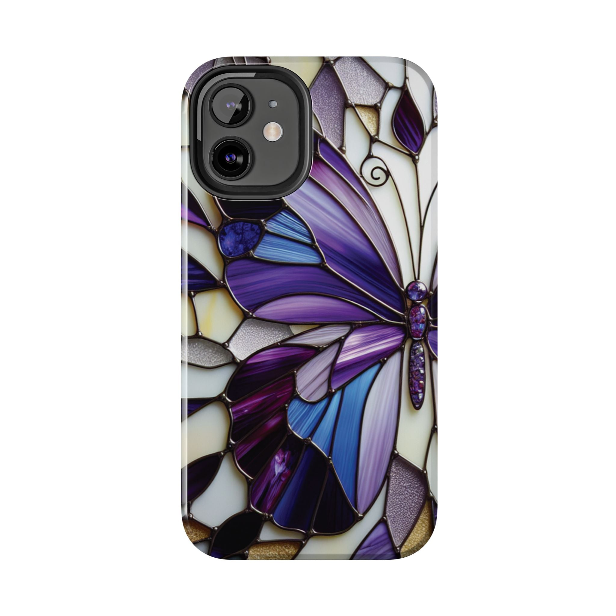 Purple Stained Glass Butterfly Tough Phone Case — Impact-Resistant Floral Phone Cover