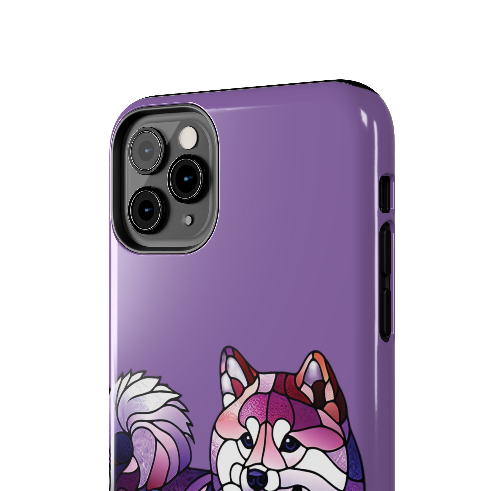 Purple Stained-Glass Shiba Inu Tough Phone Case — Protective Artistic Phone Cover