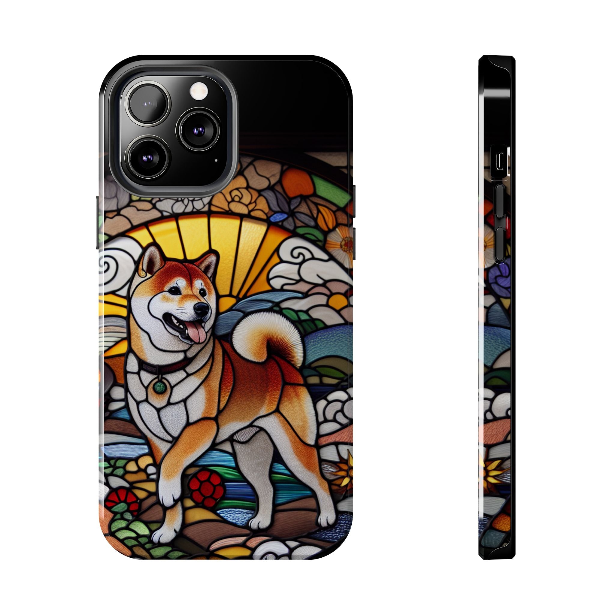Shiba Inu Stained-Glass Tough Phone Case — Durable Protective Dog Art Cover