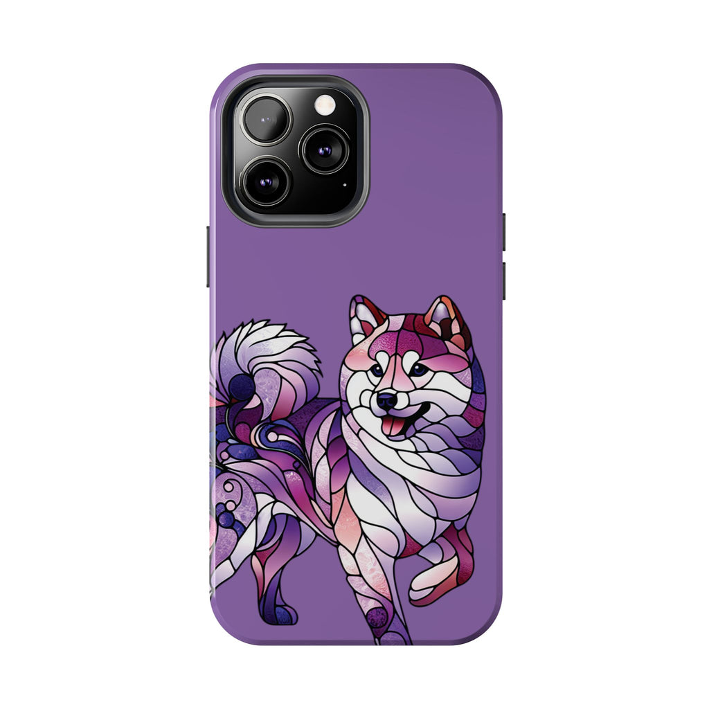 Purple Stained-Glass Shiba Inu Tough Phone Case — Protective Artistic Phone Cover
