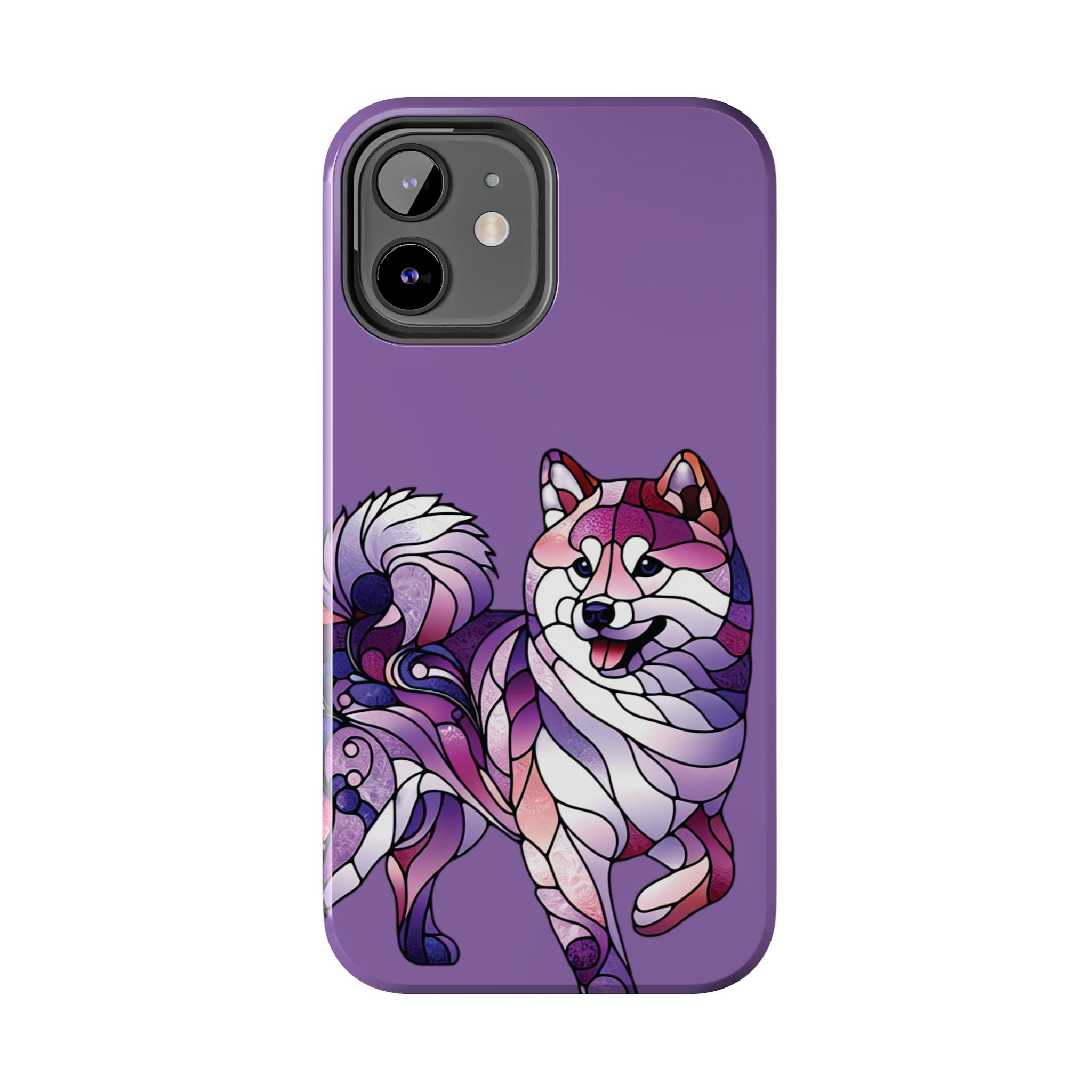 Purple Stained-Glass Shiba Inu Tough Phone Case — Protective Artistic Phone Cover