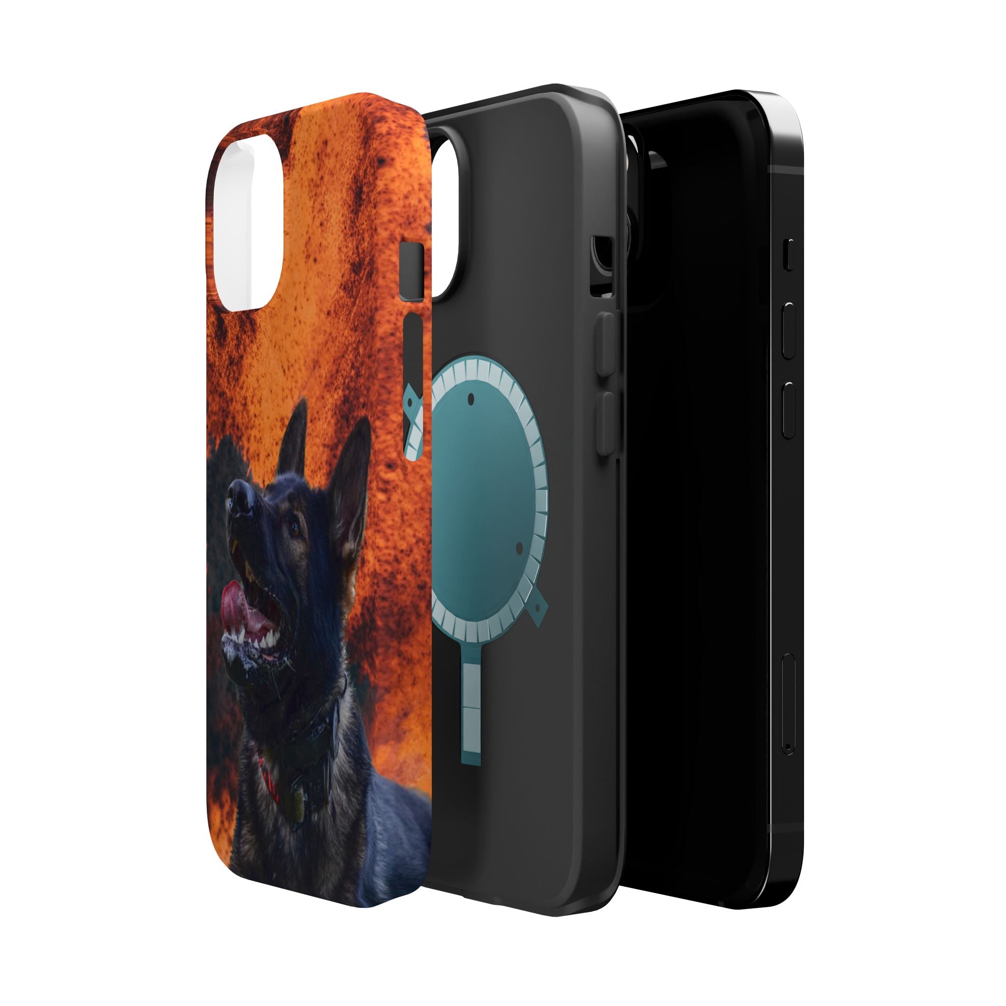 German Shepherd Phone Case — Flame Background Magnetic Impact-Resistant