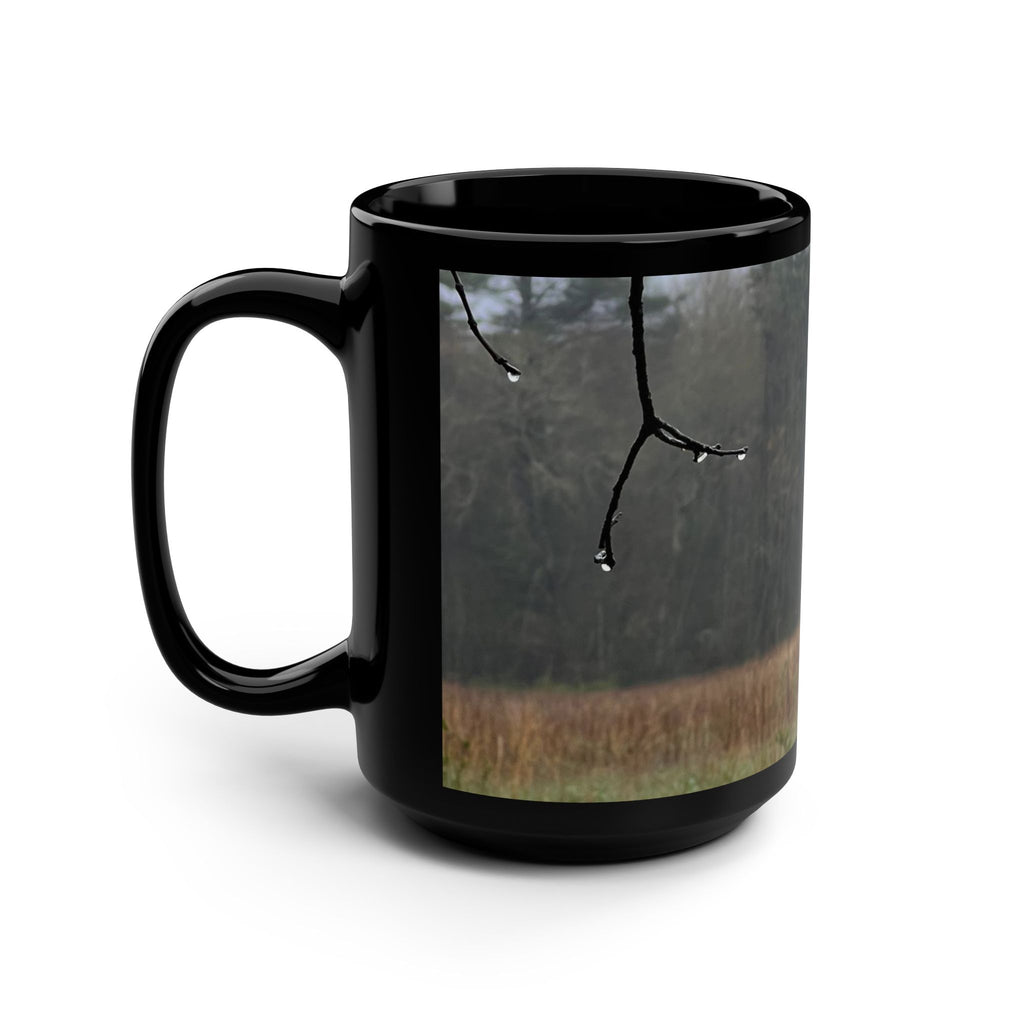 Raining in Spring - Black Mug, 15oz