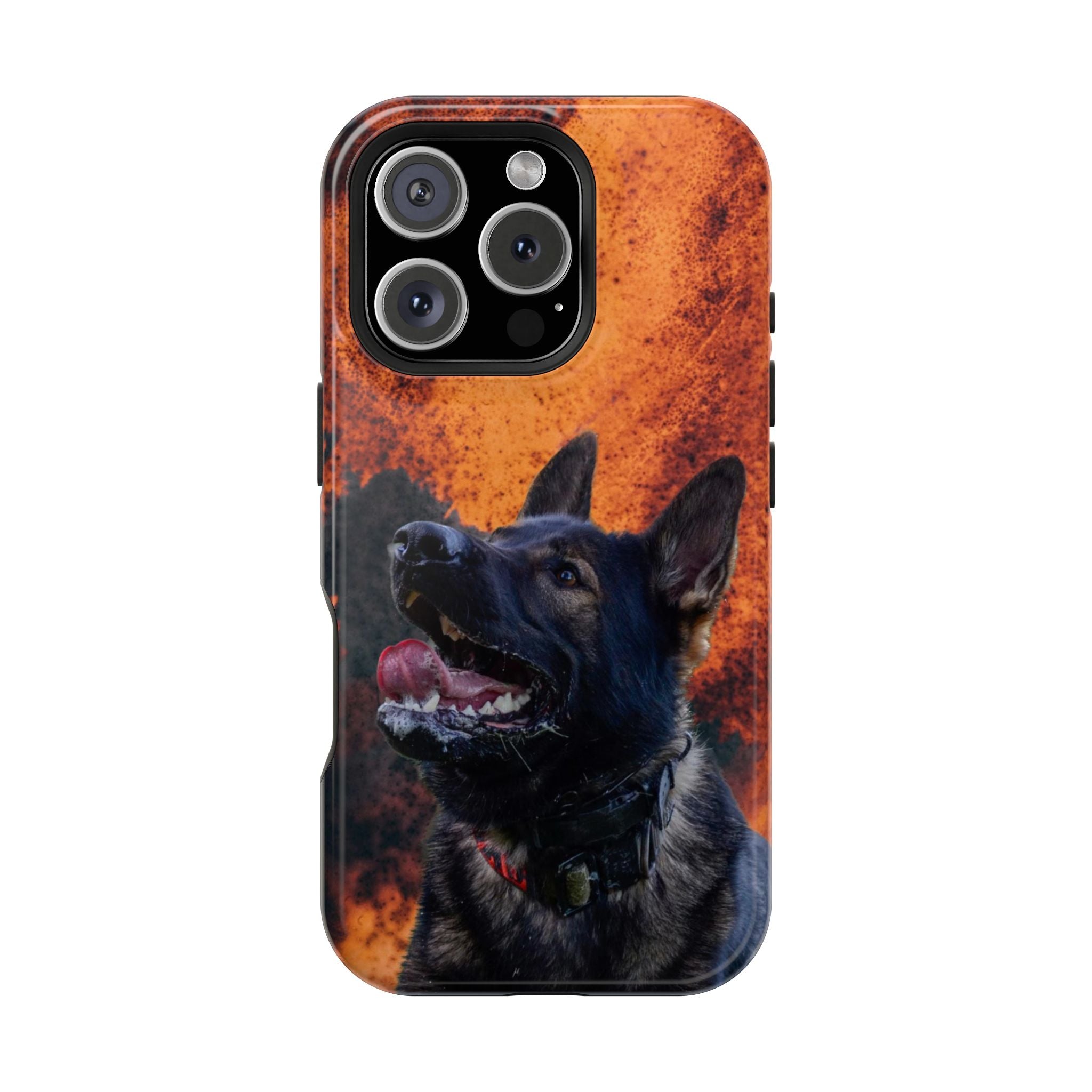German Shepherd Phone Case — Flame Background Magnetic Impact-Resistant